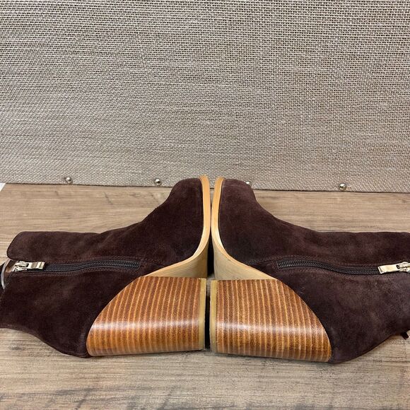 CATHERINE MALANDRINO Chocolate Brown SHAYAE Ankle Boots Stacked 4" Heel Size 6.5 - Picture 4 of 6